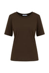 Chokoladebrun T-shirt med korte ærmer og rund halsudskæring, basic og regular pasform.