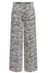 Zebra-mønstrede højttaljede jeans med front- og baglommer.