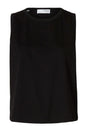Sort tanktop fra Selected Femme med rund hals og ærmeløs, boxy pasform.