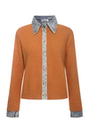 Tanja cardigan fra Sassy Copenhagen i rustorange strik med blå denimdetaljer og knapper foran packshot