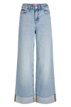 Lys blå jeans fra JJXX med høj talje, bred pasform og synlige rullede kanter.
