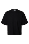 Sort oversized T-shirt med rund hals, korte ærmer og hofte længde fra Selected Femme.