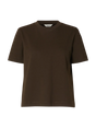 Mørkebrun T-shirt fra Selected Femme med boxy pasform, korte ærmer og rund halsudskæring.