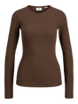 Brun ribbet t-shirt fra JJXX med lange ærmer og rund hals.