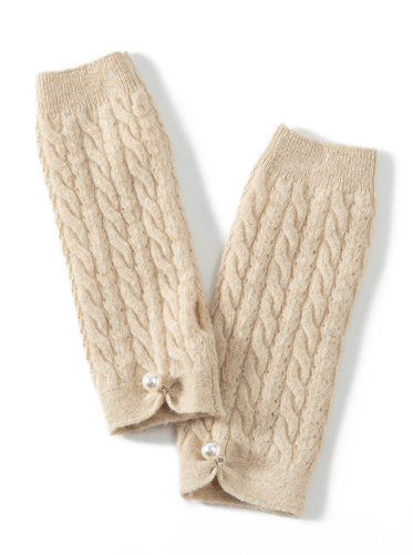 Andcopenhagen Accessories 100% Cashmere Håndledsvarmer med perle kort - Mai Sand - Andcopenhagen