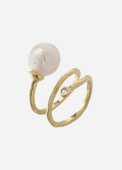 Andcopenhagen - Ring - 18 karat guldbelagt messing - White Pearl