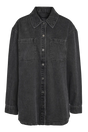 Sort denimjakke fra Noisy May med løs pasform, knaplukning og to forlommer.