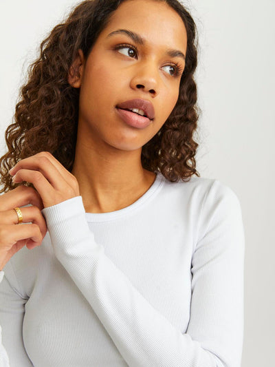 JJXX - Rib langærmet t-shirt - Hvid - Freya