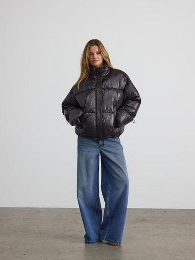 Noisy May - Puffer Jacket - Aubergine Black - Allie Shiny