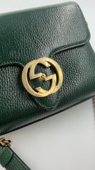 Gucci - Interlocking G Leather Shoulder Bag - mørkegrøn skuldertaske - secondhand