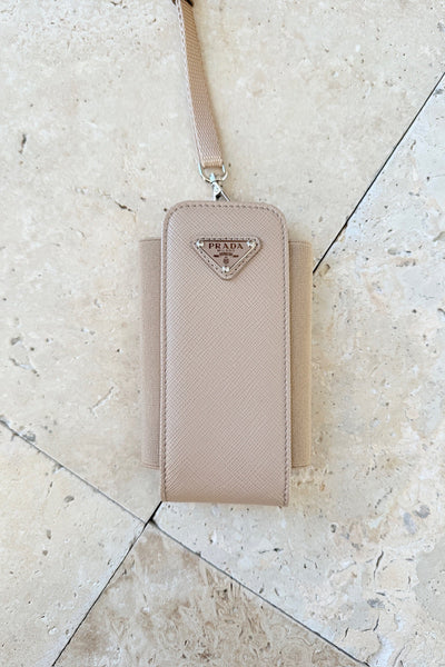Prada - Saffiano læder telefonholder - Beige - Secondhand