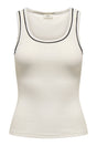 Hvid ribbet tanktop fra JDY med rund hals og sorte detaljer, brede stropper.