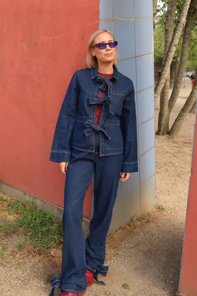 Pieces - Denim shirt - Ofelia LS Bow - Medium blue denim