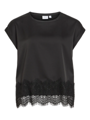 Vila - Satin Top with Lace - Black - Viellette