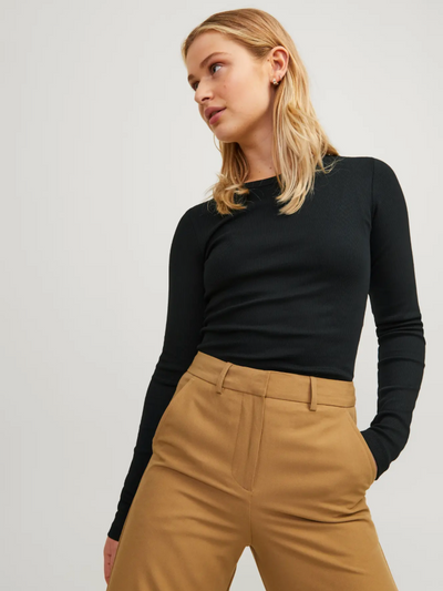 JJXX - Rib langærmet t-shirt - Sort - Freya