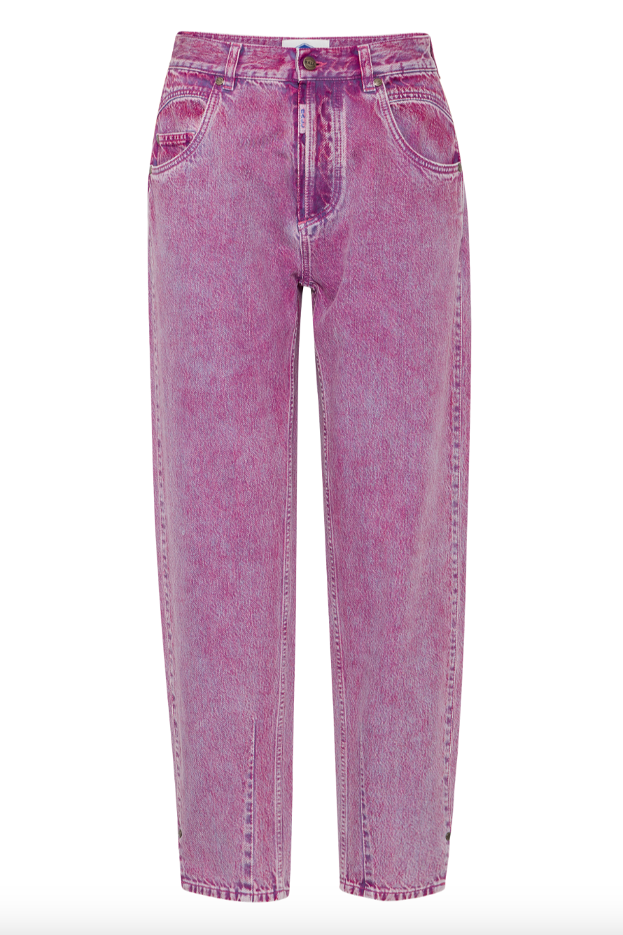 Lyserøde jeans med falmet look, knap, lynlås og klassiske lommer.
