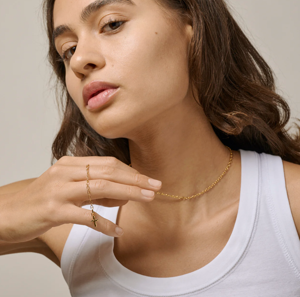 Enamel - Charm - Gold - Golden Cross
