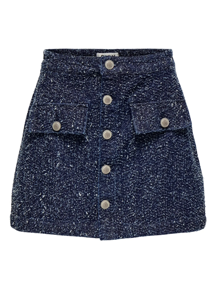 Only - Boucle Denim Nederdel - Dark Blue Denim - Aman - Stilkompagniet.dk