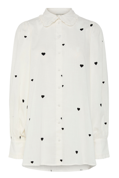 YAS - Shirt - White shirt with hearts - HeartLS