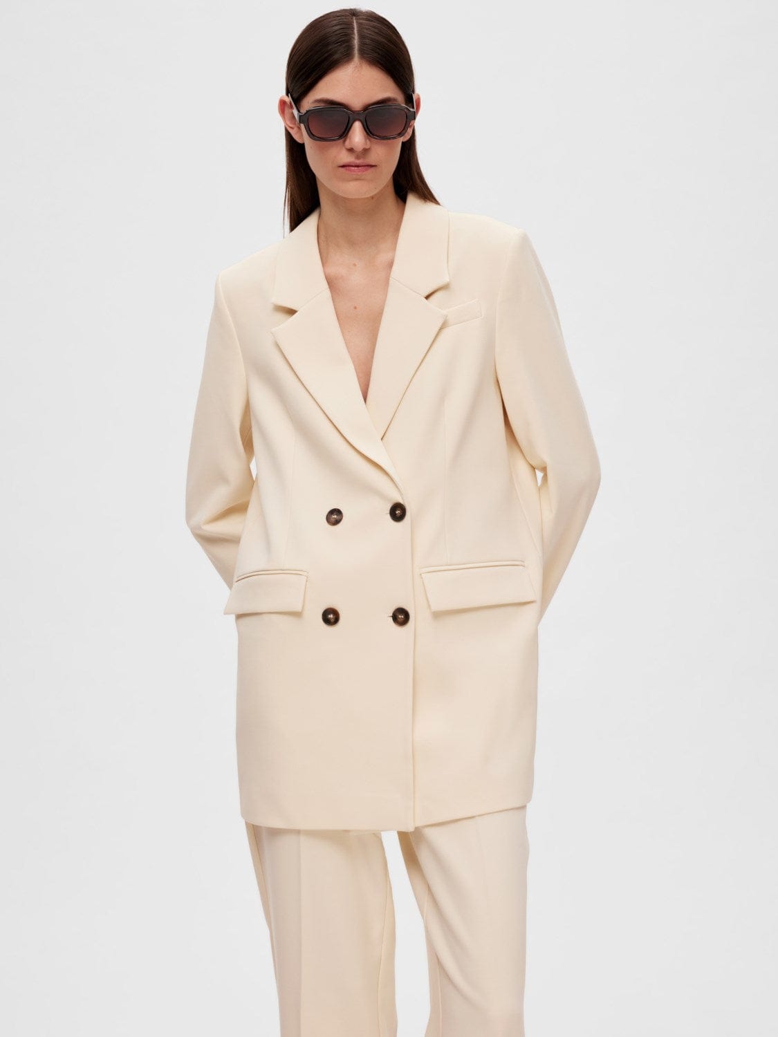 Selected Femme Overdele Creme Oversize Blazer - Selected Femme Myla