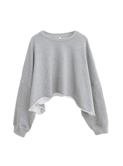 Cropped raw cut Sweatshirt - Grå kiki - Sassy Copenhagen