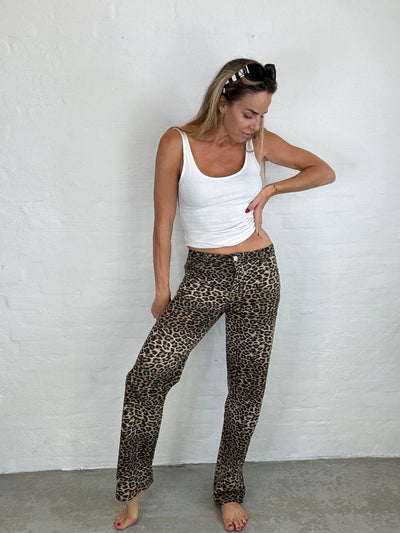 Pieces Underdele Denim Jeans - Leo print Ginger - Pieces X Ditte Estrup & Cille Fjord (Bemærk preorder juni)