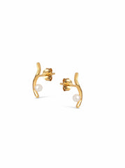 Gold earrings with freshwater pearls - Ivory - Enamel