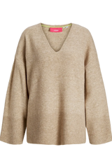 JJXX - V-neck oversize striktrøje - Beige - Lucca