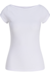 JJXX JXFIFI STR CAP BOATNECK JRS SN T-shirt in bright white, featuring a boat neck and cap sleeves, shown flat.
