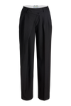 JJXX JXPOLINA Filippa Barrel MW Pants TLR in black, featuring a high-rise barrel fit with a zip fly closure, shown flat.
