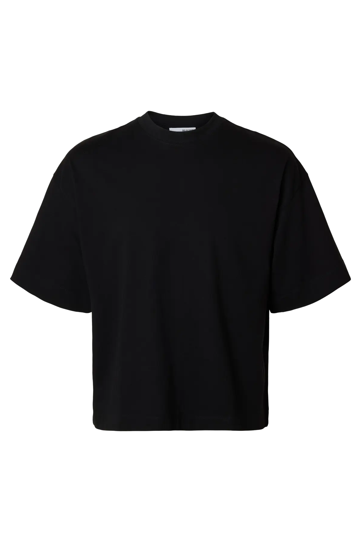 Sort oversized T-shirt med rund hals, korte ærmer og hofte længde fra Selected Femme.