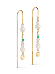 Long pearl earrings - 18 carat gold plated - Sofia - Enamel