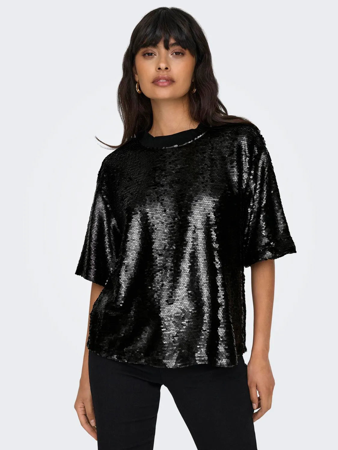 Only - Palliet oversize tshirt - Sort - Fiona