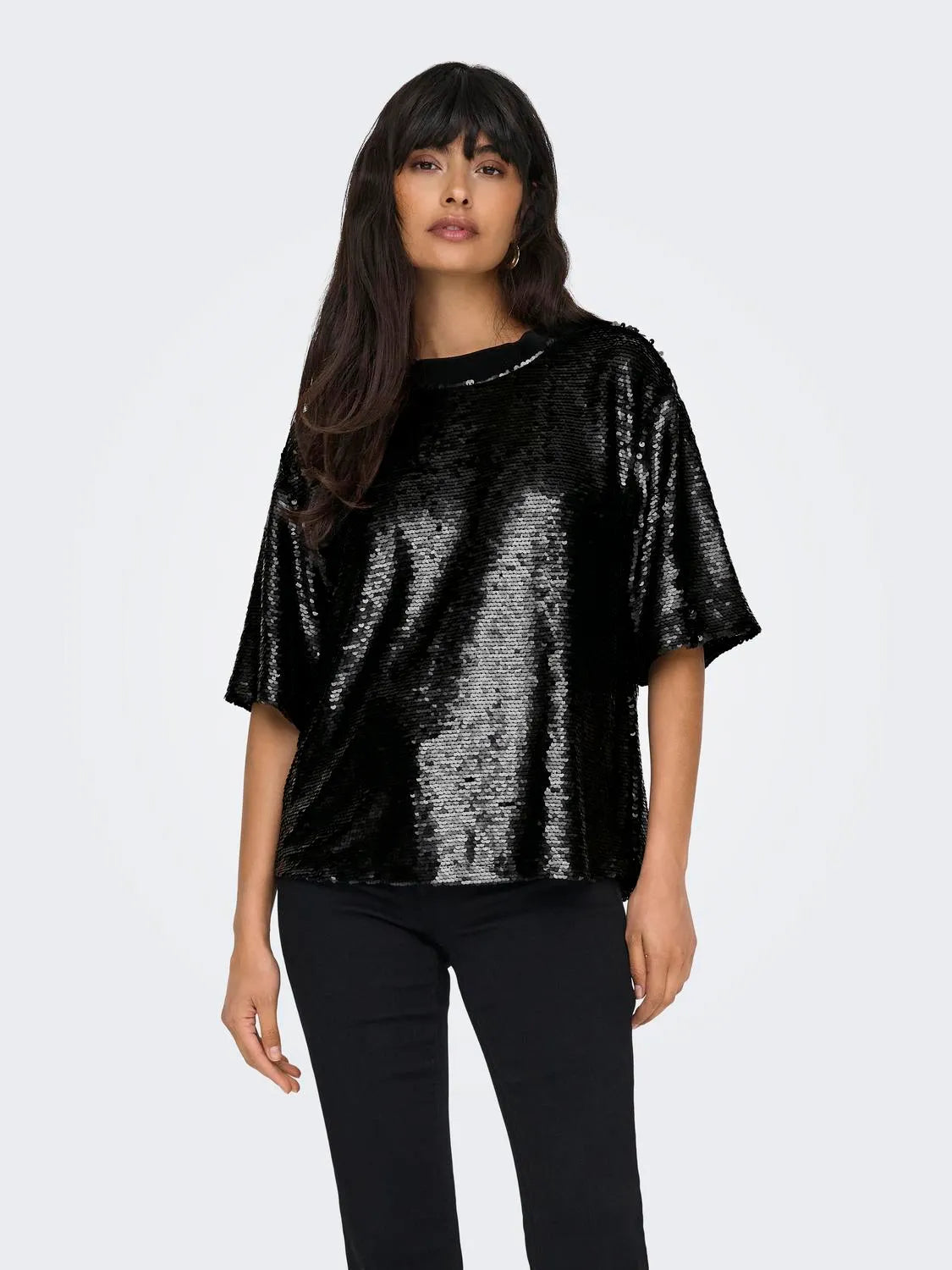 Only - Palliet oversize tshirt - Sort - Fiona