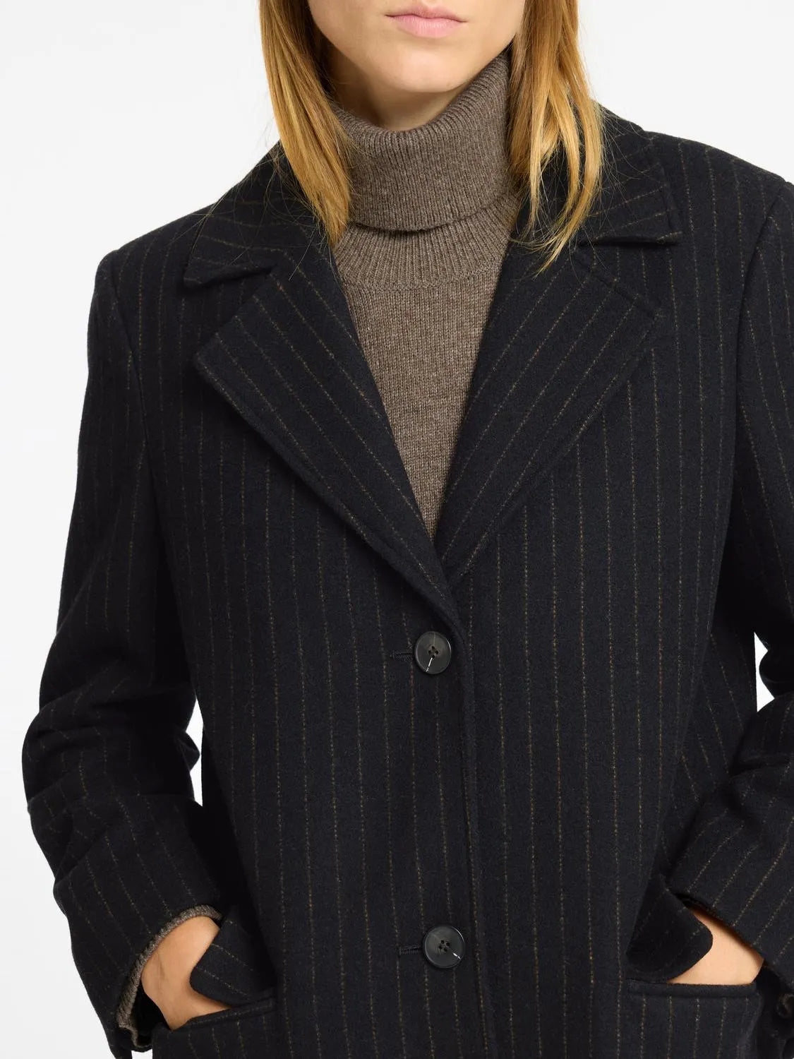 Selected femme - Wool jacket - Black with brown stripes - Alma long