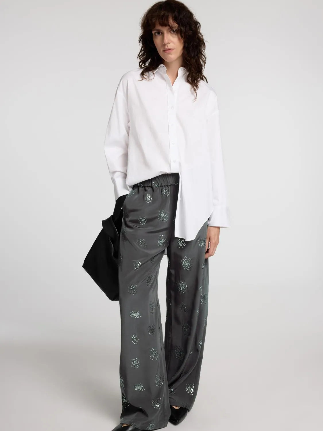 Gray satin trousers - Sequins - Selected femme