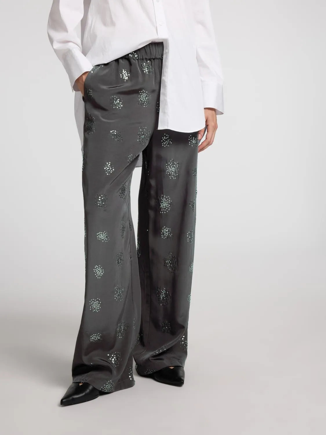 Gray satin trousers - Sequins - Selected femme