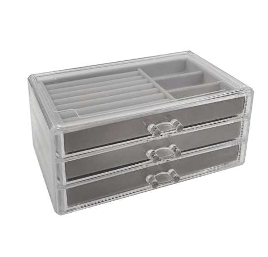 Andcopenhagen Accessories Smykke organizer Sally  - 5 skuffer med grå velour bakker - Plexiglas