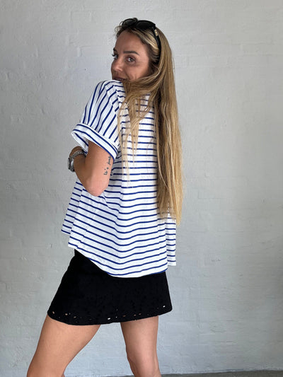 Sassy Copenhagen t-shirts & toppe Stribet oversize tshirt - Blå og hvid - Bille - Sassy Copenhagen