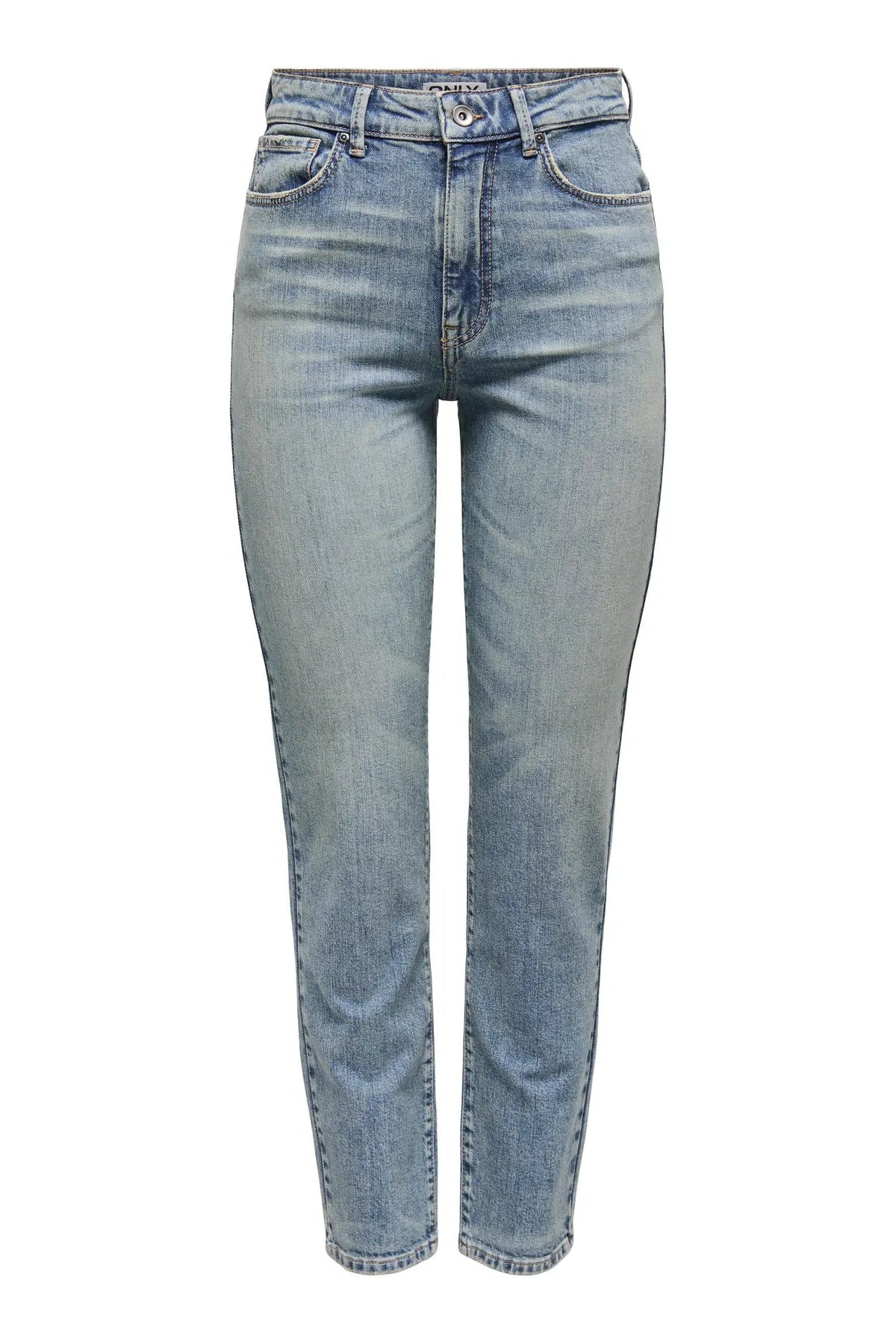 Blå denimjeans fra Only, model Emily HW, høj talje, lige ben, klassisk design.
