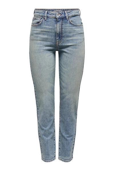 Blå denimjeans fra Only, model Emily HW, høj talje, lige ben, klassisk design.
