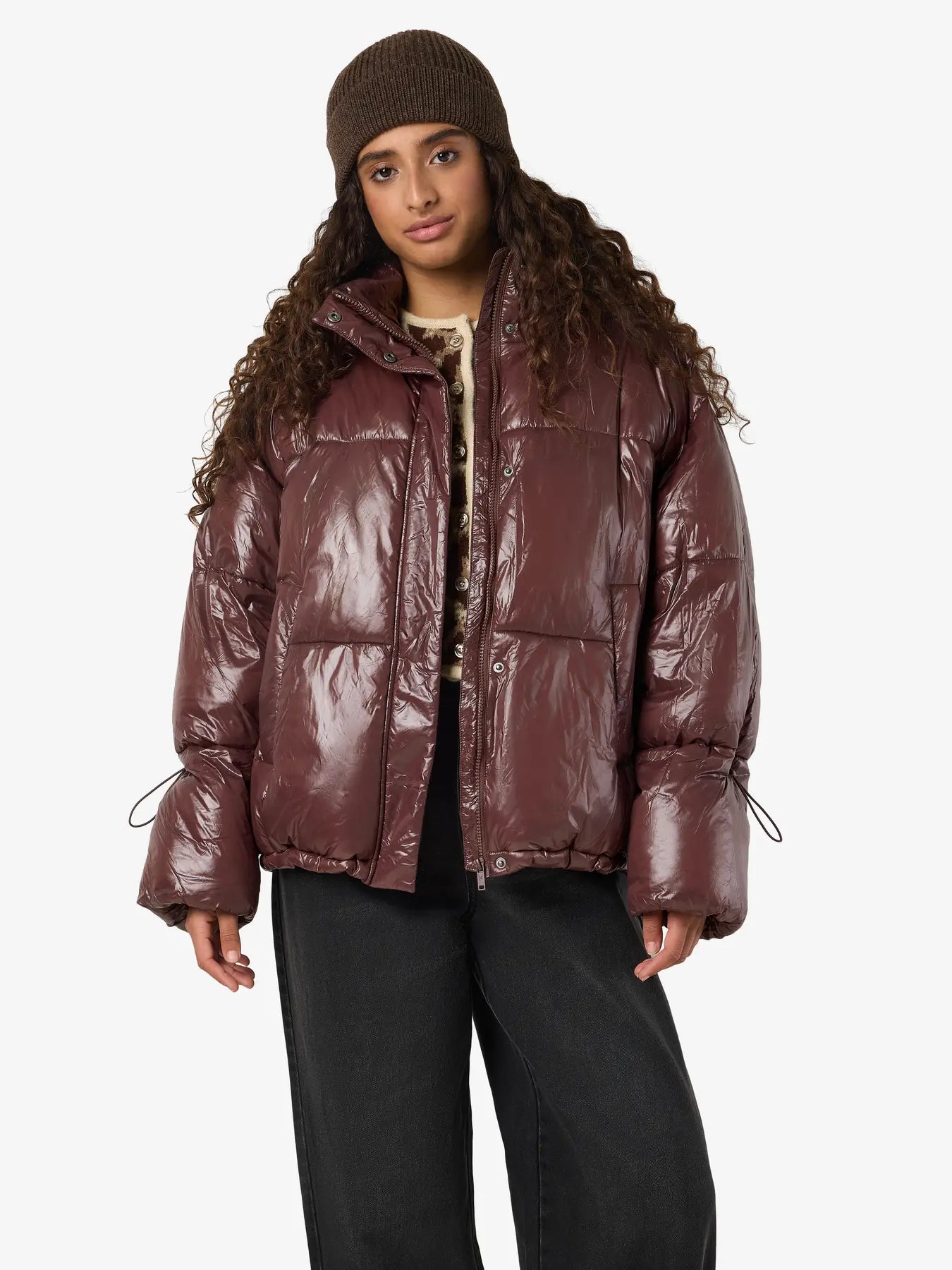 Noisy May - Puffer jakke - French Roast - Allie Shiny (PREORDER)